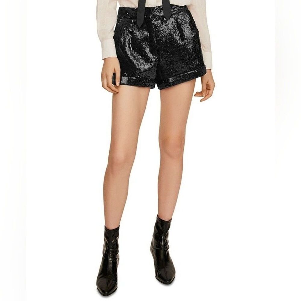 Maje Ivy Mini Shorts Womens Size 34 US XS Black Sequins Party Dance